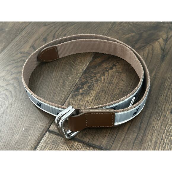 Janie and Jack Deer White Navy Brown Leather Canvas Belt Boys Size 10-12 Tan - Picture 1 of 6